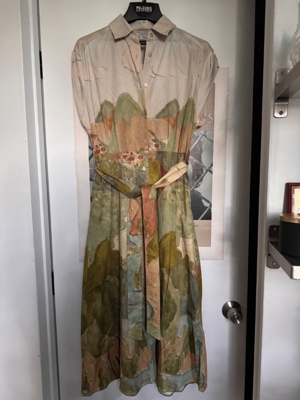 Zara Landscape Print Belted Midi Shirt Dress Size M NWT